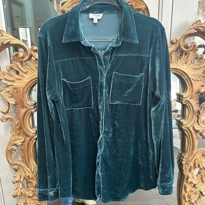 Teal Velvet Button-Up Shirt